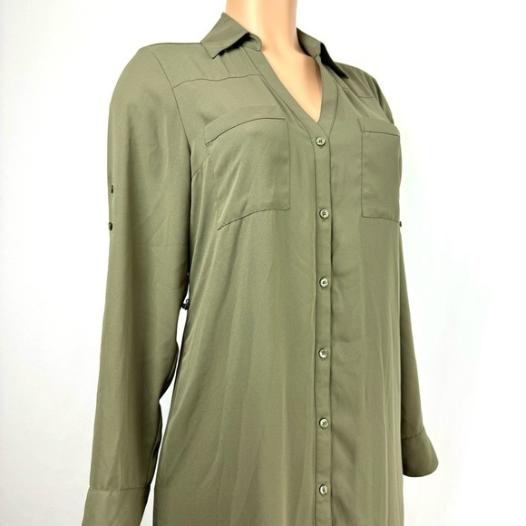Express Women’s Sz S Shirt Dress Olive Green Knee Length Lined Long Sleeve EUC! - Picture 2 of 12